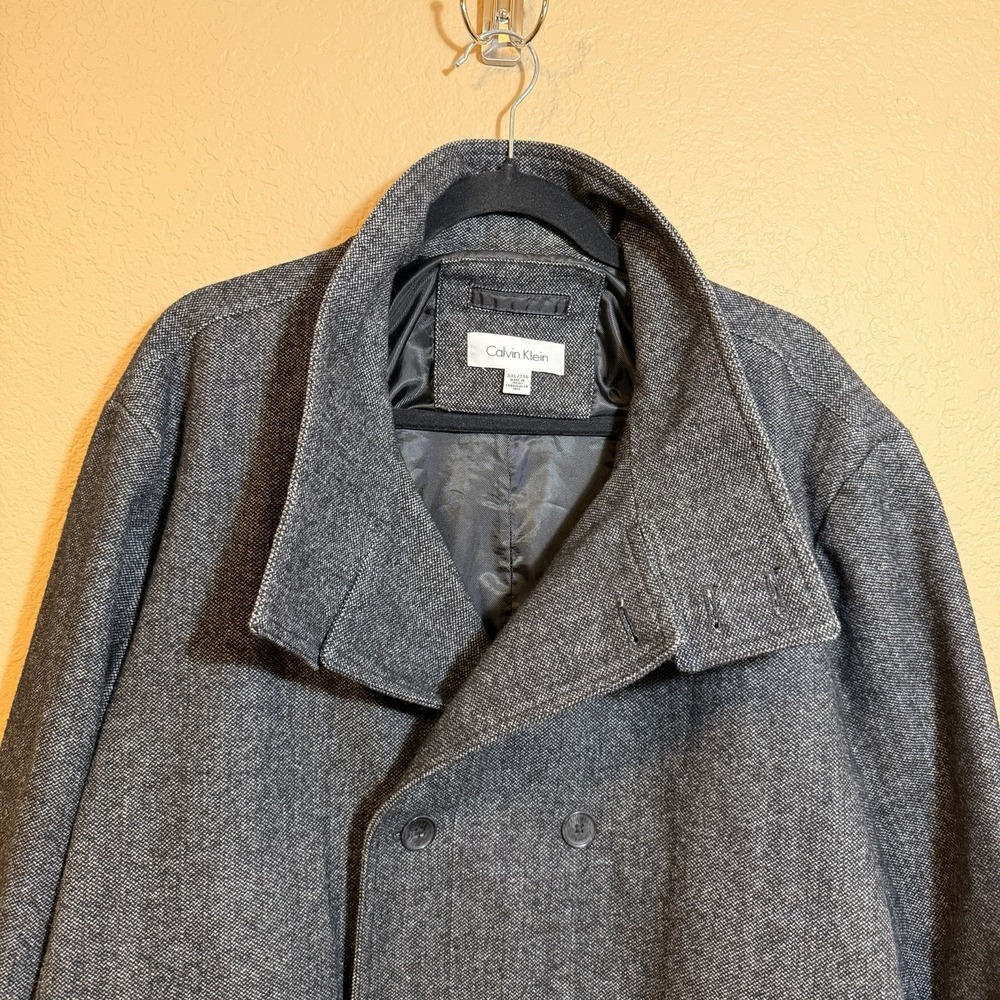 Calvin Klein Men's XXL Black Wool Blend Trench Spy Coat Double Breasted Charcoal